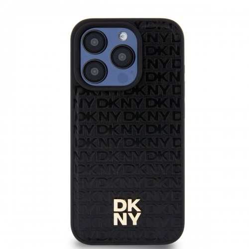 DKNY PU Leather Repeat Pattern Stack Logo MagSafe Case for iPhone 13 Pro Black image 1