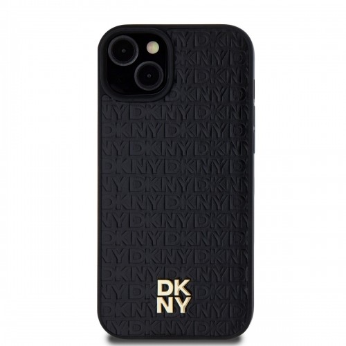 DKNY PU Leather Repeat Pattern Stack Logo MagSafe Case for iPhone 13 Black image 1