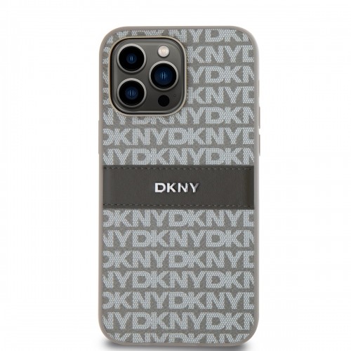 DKNY PU Leather Repeat Pattern Tonal Stripe Case for iPhone 15 Pro Max Beige image 1