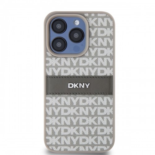 DKNY PU Leather Repeat Pattern Tonal Stripe Case for iPhone 15 Pro Beige image 1