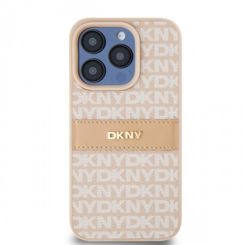 DKNY PU Leather Repeat Pattern Tonal Stripe Case for iPhone 15 Pro Pink image 1