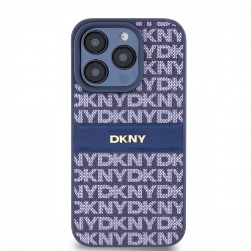 DKNY PU Leather Repeat Pattern Tonal Stripe Case for iPhone 15 Pro Blue image 1