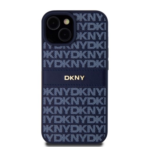 DKNY PU Leather Repeat Pattern Tonal Stripe Case for iPhone 15 Blue image 1
