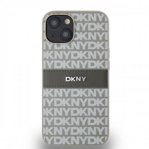 DKNY PU Leather Repeat Pattern Tonal Stripe Case for iPhone 14 Beige image 1