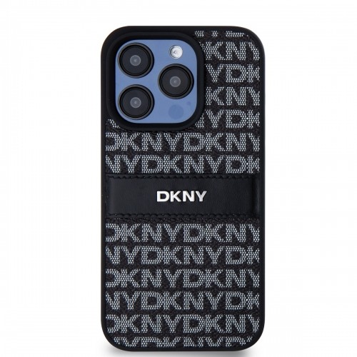 DKNY PU Leather Repeat Pattern Tonal Stripe Case for iPhone 15 Pro Max Black image 1