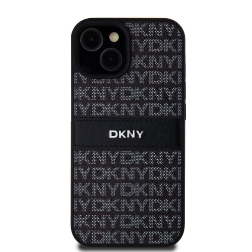 DKNY PU Leather Repeat Pattern Tonal Stripe Case for iPhone 15 Black image 1