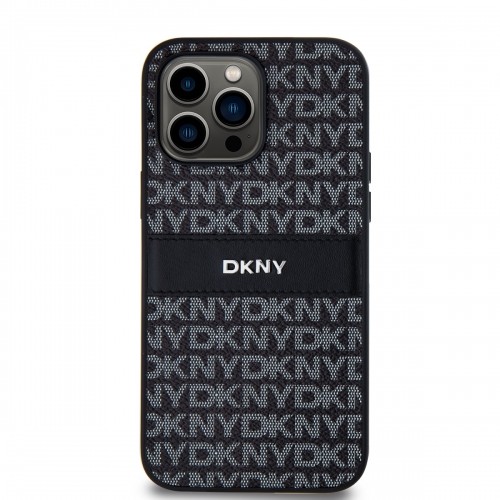 DKNY PU Leather Repeat Pattern Tonal Stripe Case for iPhone 14 Pro Black image 1