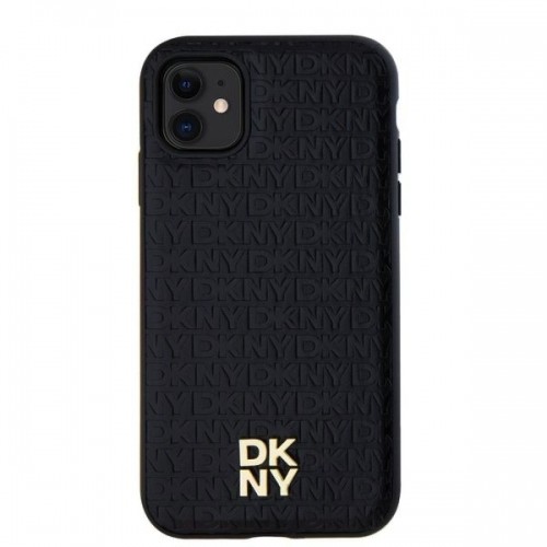 DKNY PU Leather Repeat Pattern Stack Logo MagSafe Case for iPhone 11 Black image 1