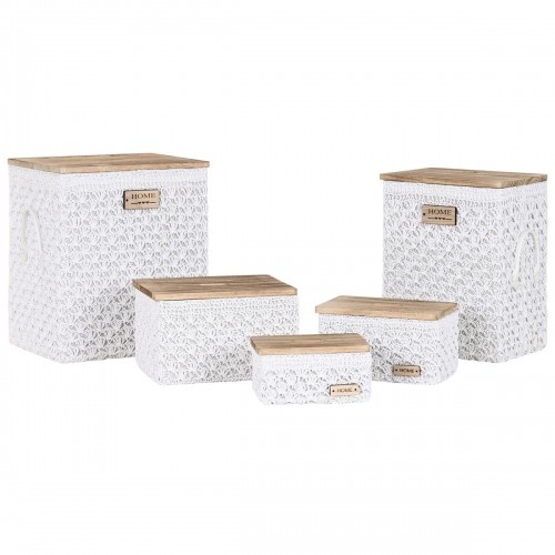 Laundry basket Home ESPRIT White Natural Wood 43 x 34 x 50 cm 5 Pieces image 1