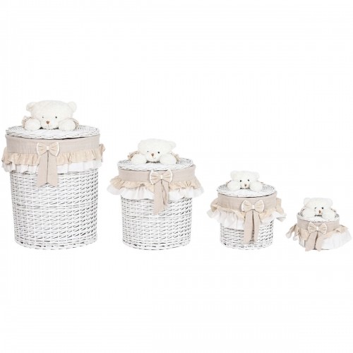 Laundry basket Home ESPRIT White Beige wicker Shabby Chic 45 x 45 x 68 cm 4 Pieces image 1