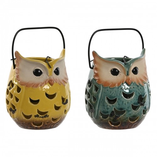 Lantern Home ESPRIT Yellow Jade Metal Porcelain Owl 12 x 12 x 15 cm (2 Units) image 1
