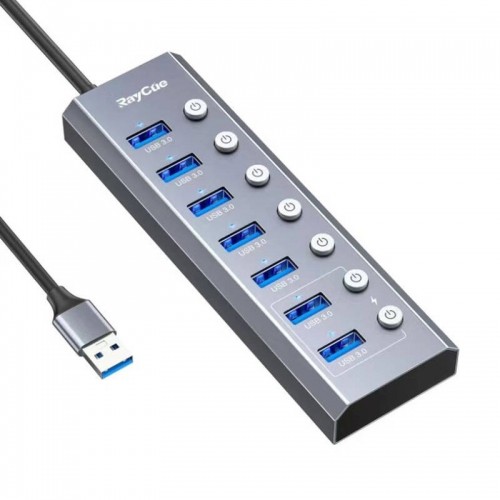 Hub 7in1 RayCue USB-C to 3x USB-A 3.0 5Gbps + SD|TF 3.0 + USB-C+ HDMI 4K30Hz (gray) image 1