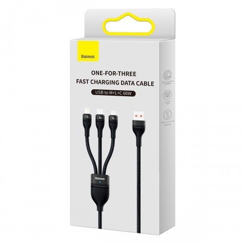 OEM 3in1 USB cable Baseus Flash II Series, USB-C + micro USB + Lightning, 66W, 1.2m (Black) image 1