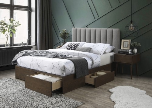 Halmar GORASHI 160 bed with drawers, cloth - grey, wood - walnut image 1