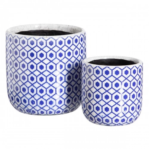 Set of Planters Blue Terracotta 19 x 19 x 17 cm Circular (2 Units) image 1