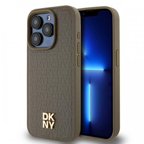 DKNY DKHMP14XPSHRPSW iPhone 14 Pro Max 6.7" brązowy|brown hardcase Leather Pattern Metal Logo MagSafe image 1