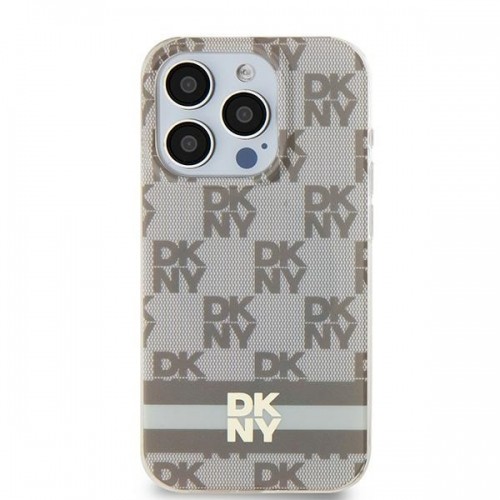 DKNY DKHMP14SHCPTSE iPhone 14 | 15 | 13 6.1" beżowy|beige hardcase IML Checkered Mono Pattern & Printed Stripes MagSafe image 1