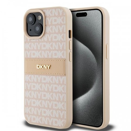 DKNY DKHCP15MPRTHSLP iPhone 15 Plus | 14 Plus 6.7" różowy|pink hardcase Leather Mono Stripe & Metal Logo image 1