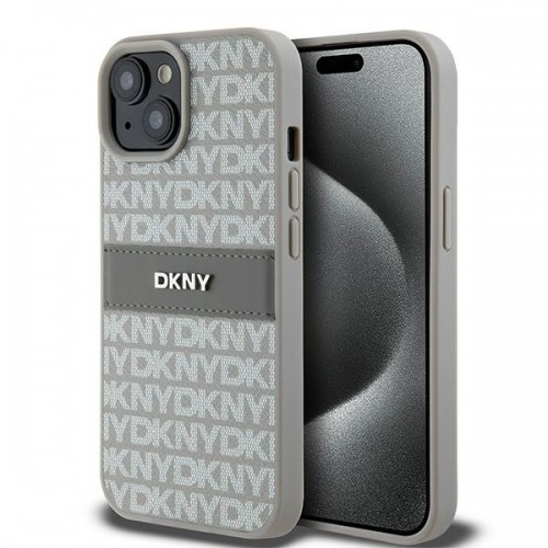 DKNY DKHCP15MPRTHSLE iPhone 15 Plus | 14 Plus 6.7" beżowy|beige hardcase Leather Mono Stripe & Metal Logo image 1