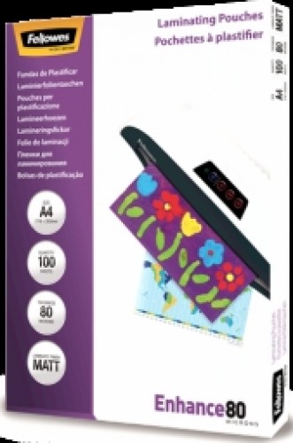 Laminēšanas plēve Fellowes A4 80 Micron - Matt Laminating Pouches (100 pack) image 1