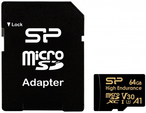 Silicon Power memory card microSDXC 64GB High Endurance + adapter image 1