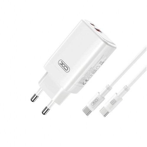 XO wall charger CE17 PD 65W 1x USB-C 1x USB white + cable USB-C - USB-C image 1