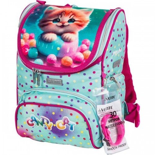 Ранец "deVENTE.Mini. Candy Cat" школьный жесткий 35x26x20 см (14 л) вес 800 г, 1 отделение на замке с карманом для учебников,  эргономичная формоустойчивая вентилируемая спинка и мягкие S-образные регулируемые лямки, нагрудные пряжки, дно из фактурной рез image 1