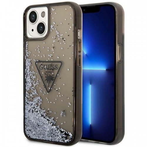 Guess PC|TPU Liquid Glitter Triangle Logo Case for iPhone 14 Plus Black image 1