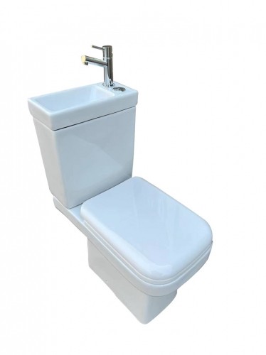 WC komplekts 3in1 Econom  (WC pods ar horizonālo izvādu, 3/6l, ar  PP Soft Close vāku, tvertne ar integrētu izlietni, maisītājs). ūdens pade image 1
