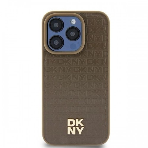 DKNY Leather Pattern Metal Logo MagSafe case for iPhone 15 | 14 | 13 - brown image 1