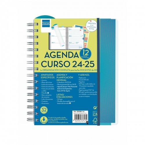 Diary Finocam Blue Quarto 15,5 x 21,2 cm 2024-2025 Teaching image 1