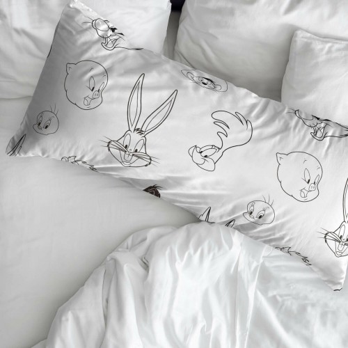 Pillowcase Looney Tunes White Black Multicolour 45 x 110 cm 100% cotton image 1