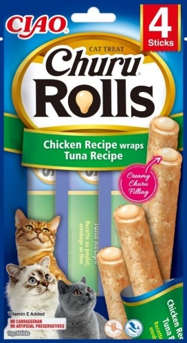 INABA Churu Rolls Chicken recipe wraps Tuna recipe - cat treats - 4x10 g image 1