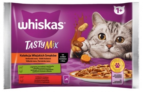 WHISKAS Tasty Mix in sauce Lamb with chicken and carrot, Beef with poultry - wet cat food - 4x 85g image 1