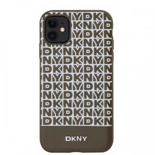 DKNY PU Leather Repeat Pattern Bottom Stripe MagSafe Case for iPhone 11 Brown image 1