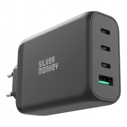 Silver Monkey GaN 130W wall charger 3x USB-C PD 1x USB-A 3.0 QC - black image 1