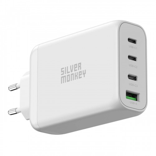 Silver Monkey GaN 130W wall charger 3x USB-C PD 1x USB-A 3.0 QC - white image 1