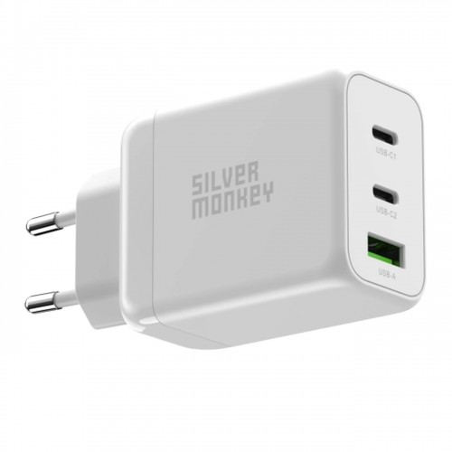 Silver Monkey GaN 65W wall charger 2x USB-C PD 1x USB-A QC 3.0 - white image 1
