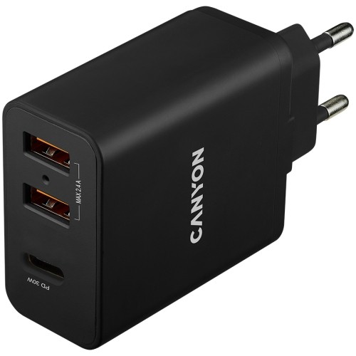CANYON charger H-08 PD 30W USB-C 2USB-A Black image 1