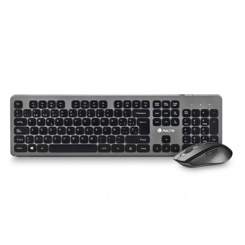 Клавиатура и беспроводная мышь NGS Испанская Qwerty Чёрный/Серебристый image 1