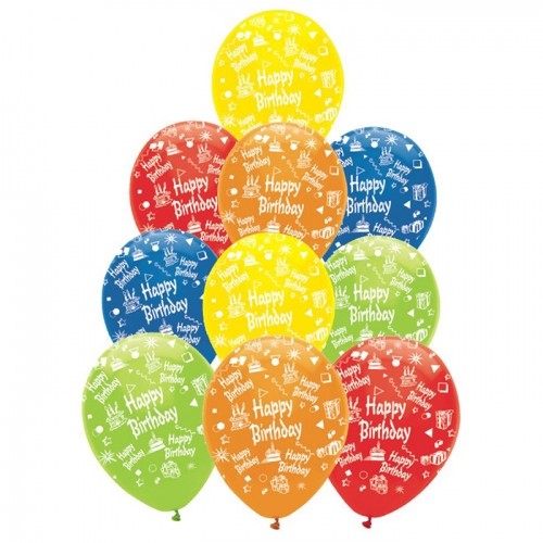 Baloni Festi Happy Birthday krāsaini 30cm 10gab. image 1