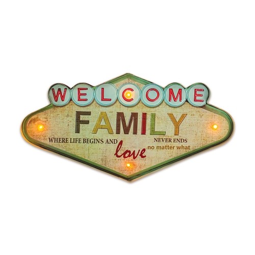 RETRO Metal Sign LED Welcome Family Forever Light image 1