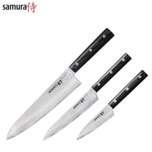 Samura DAMASCUS 67 Комплект ножей 3шт. Utility / Paring / Chef's из AUS 10 Дамасской стали 61 HRC (67-слойный) image 1