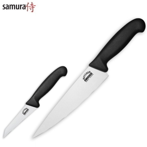 Samura Butcher Комплект 2 кухонных ножей: Овощной 91мм Нож Шефповора 200мм из AUS 8 Японской стали 59 HRC image 1