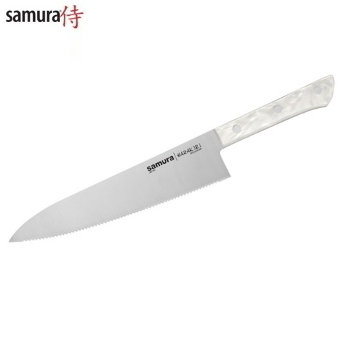 Samura Harakiri Acryl Кухонный нож Шефа c зубчатым лезвием 208mm с акриловой ручкой с AUS 8 кованной японской стали 58 HRC image 1