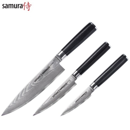 Samura DAMASCUS Комплект кухонных ножей 3шт. Paring / Utility / Chef's из AUS 10 Дамасской стали 61 HRC (67-слойный) image 1