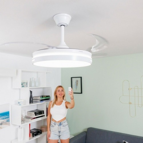 LED Ceiling Fan with Speaker and 4 Retractable Blades Notefan InnovaGoods White 36 W Ø49,5-104 cm image 1