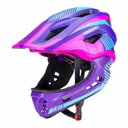 Rockbros TT-32SBPP-M children's bicycle helmet with removable chinbar, size M - purple-pink image 1