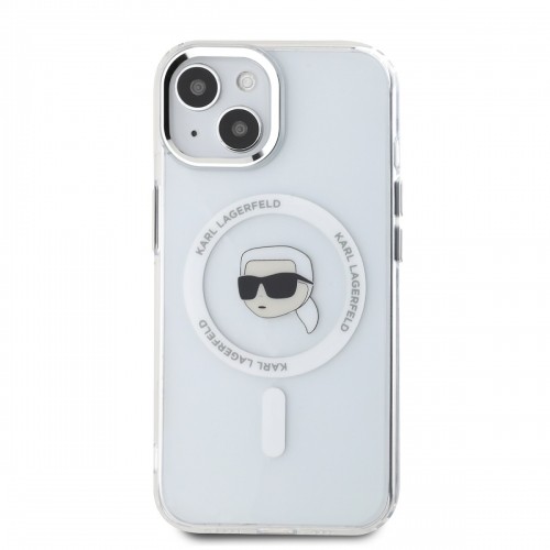 Karl Lagerfeld IML Karl Head Metal Frame MagSafe Case for iPhone 15 Transparent image 1