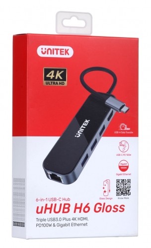 UNITEK HUB USB-C 3.1,RJ-45,3XUSB-A,HDMI,4K,PD100W image 1